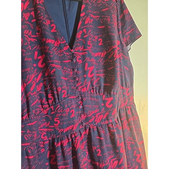 Sejour A-line Shirt Dress Plus 22W Blue Neon Pink Graffiti Office Casual Pockets - Picture 2 of 6